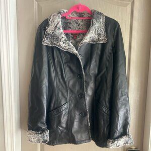 Danier Black Leather Coat with Faux Fur Trim | Size M | Quiet Luxury Outerwear